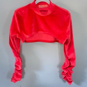 Y2K Roma Concept Women’s Pink Velvet Arm Sweater Shaw Backless Pullover Ruched